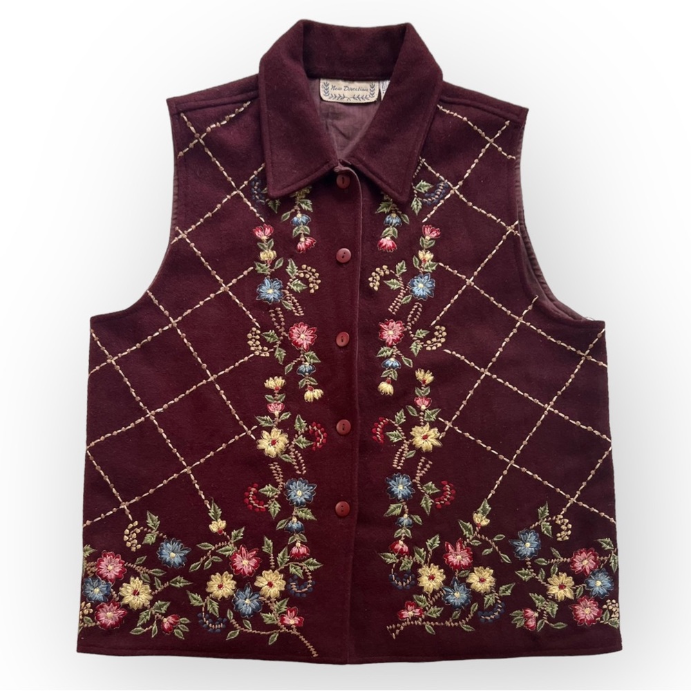 Retro Grandmacore Colorful Floral Embroidered Vest